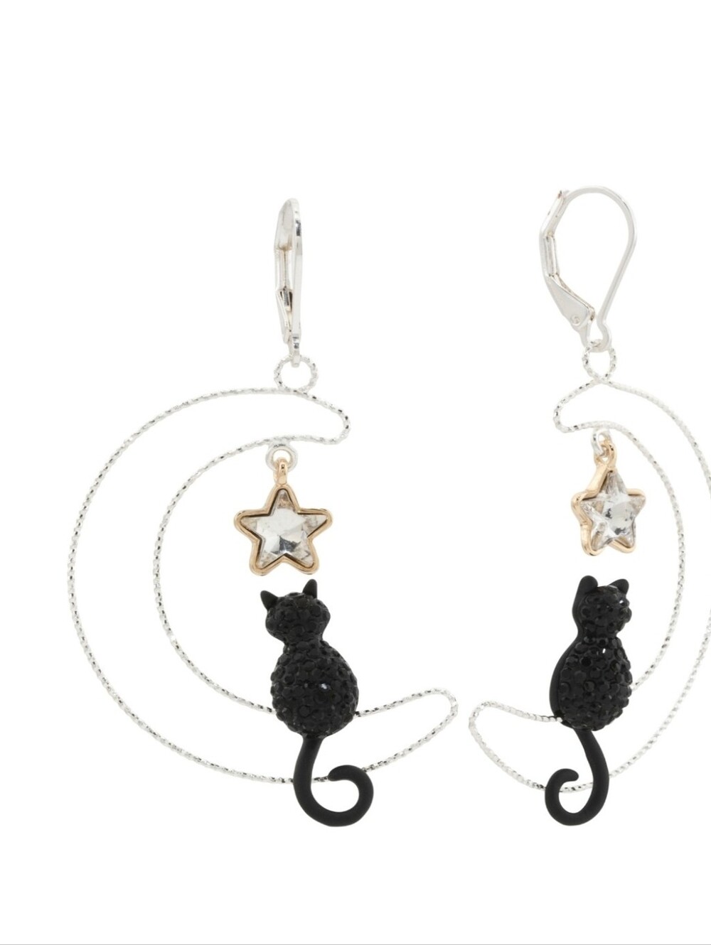 🖤▪️True To Form ▪️ Gold Plated Crystal Star Black Cat Crescent Moon Earrings